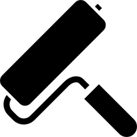 A black silhouette of a paint roller against a white background.