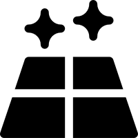 Icon of a shining clean floor, represented by a four-tile pattern with two sparkling stars above.