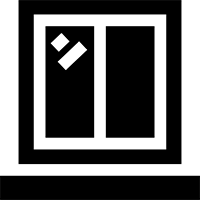 Simple line drawing of a window with two panes, one featuring glare.